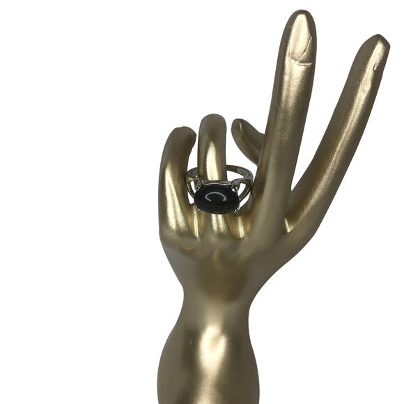 Black Stone Silver Ring - Size 9.5 - Picture 2 of 6